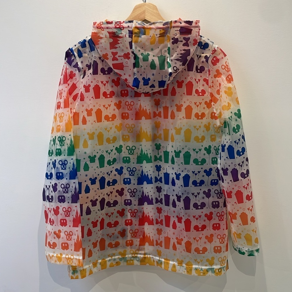 Disney Women’s Rain Jacket Rainbow Disney Collection clear drawstring hood sz S - Picture 5 of 11